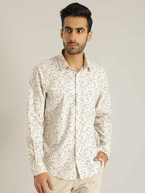 Indian Terrain Men All Over Print Off White Shirt